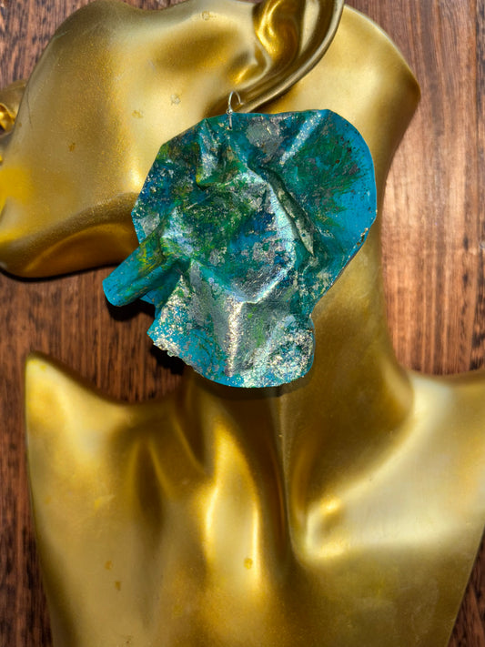 Green, Teal, Navy, Ocean, Gold, Silver - Earrings - MAR2226